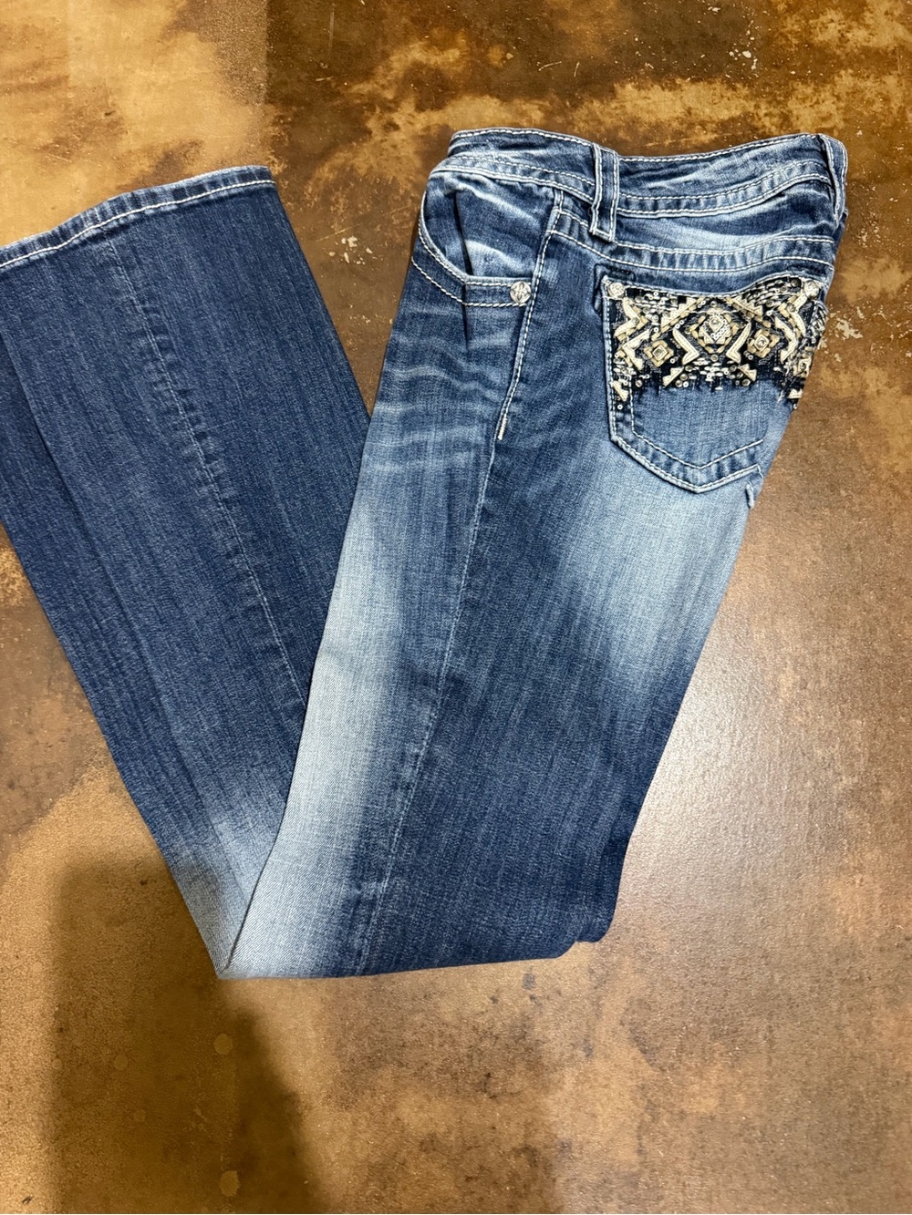 Miss Me Blue Bootcut Jeans with Embellished Back Pockets